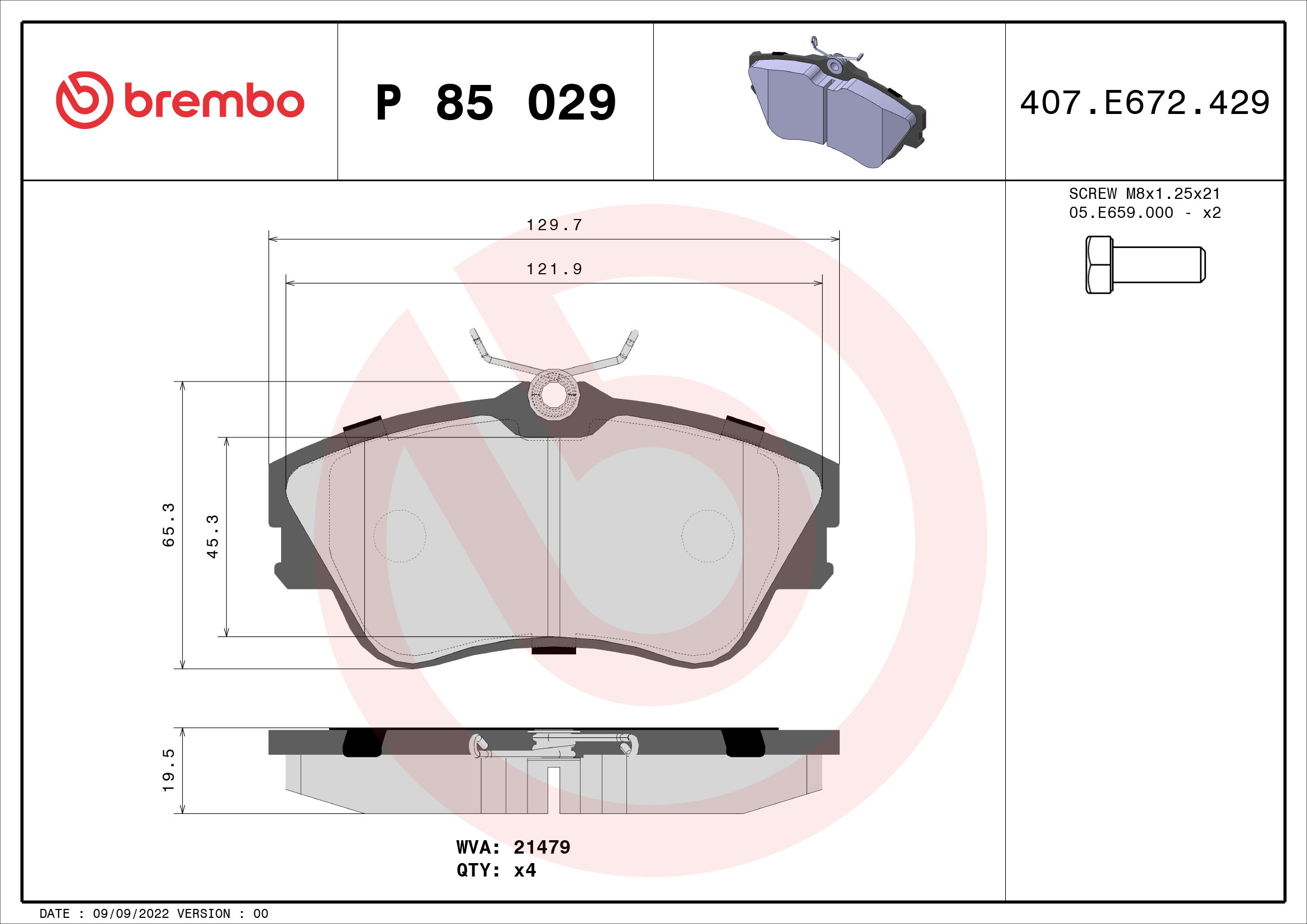 A.B.S. P 85 029 BREMBO Bremsbelagsatz, Scheibenbremse